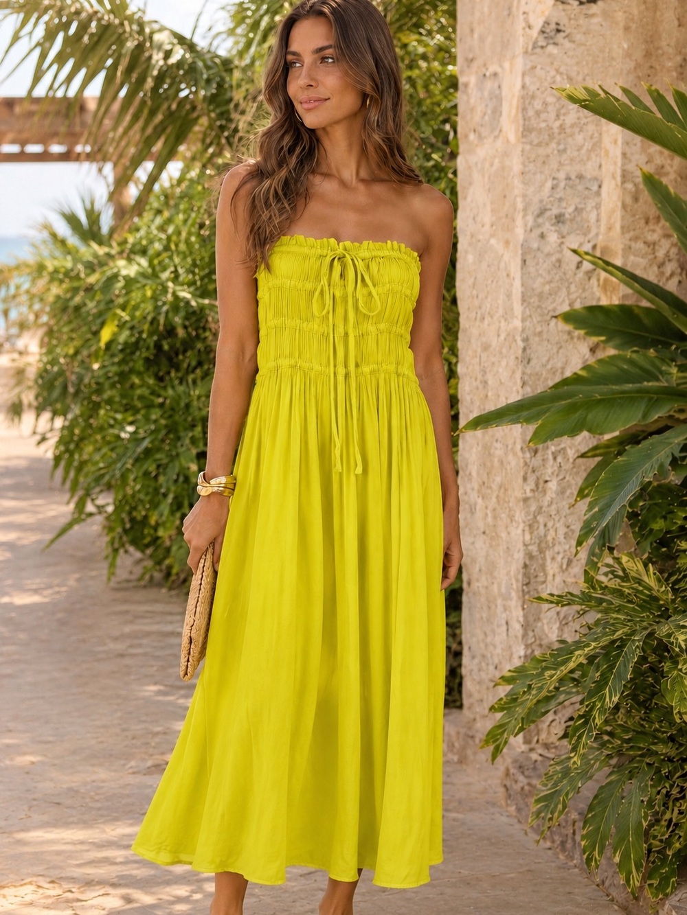 Anthropologie CURRENT AIR Satin Pleated Strapless Dress